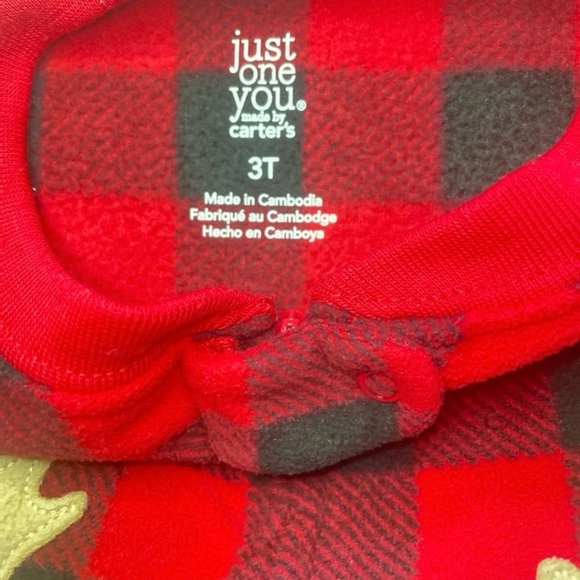 Two Pjs: Carter's Red and Green  Plaid Footie Christmas Pjs Kid Sz 3 T - Picture 3 of 4